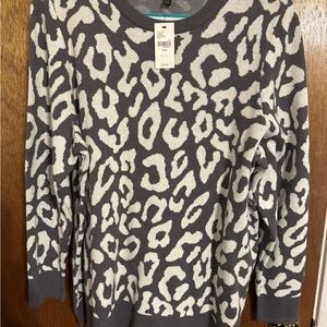 Lane Bryant Charcoal and Cream Animal Print Sweater